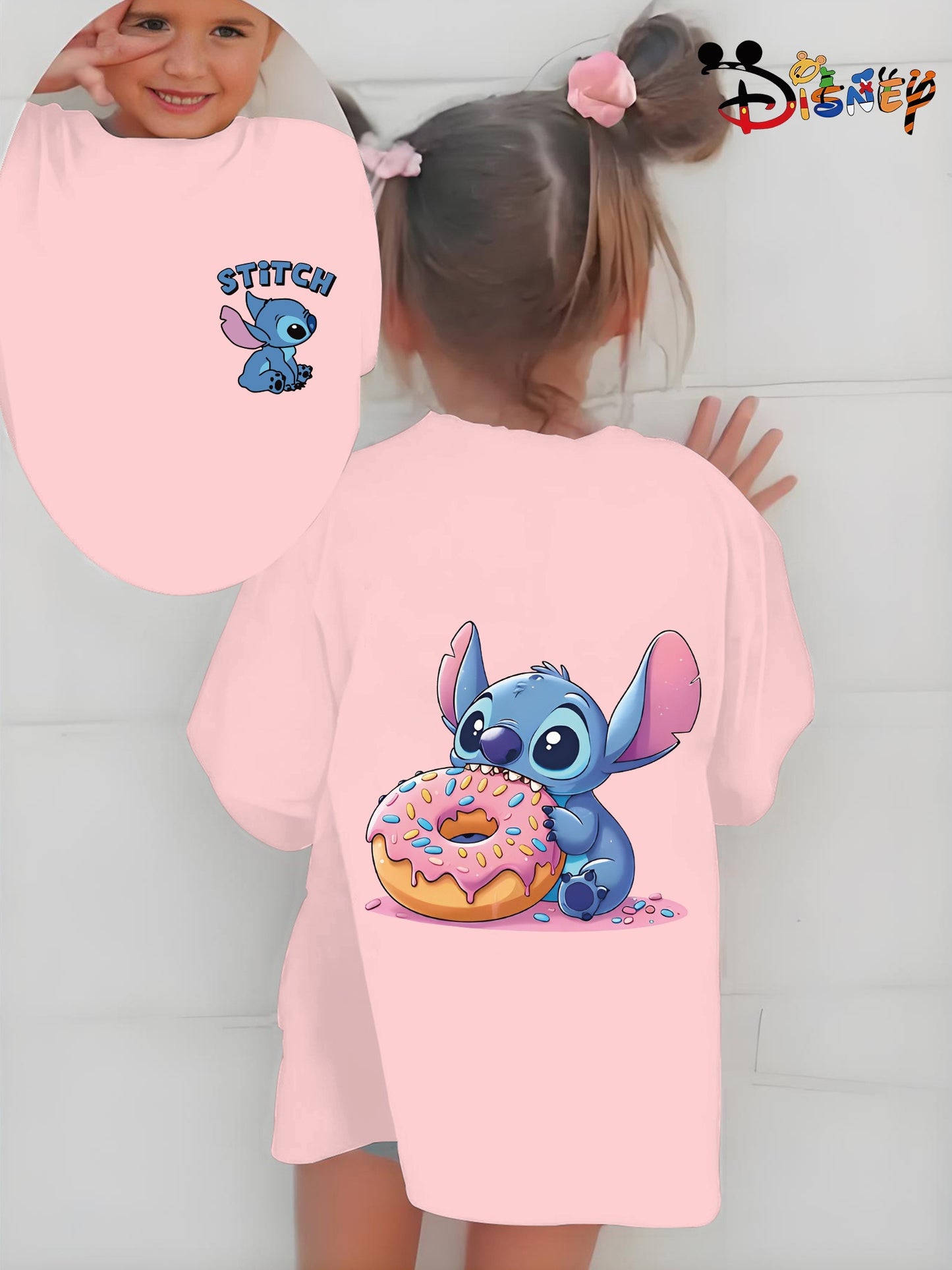 Cute Stitch Print Kids Short Sleeve Shirt 1-12Y Boys Girls Summer Outdoor Soft Fabric Breathable Top Perfect Birthday & Holiday Present