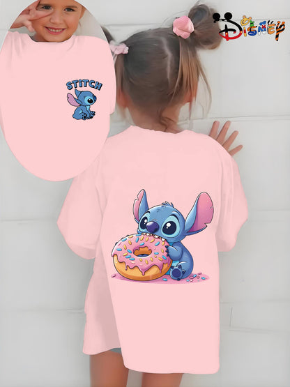Cute Stitch Print Kids Short Sleeve Shirt 1-12Y Boys Girls Summer Outdoor Soft Fabric Breathable Top Perfect Birthday & Holiday Present