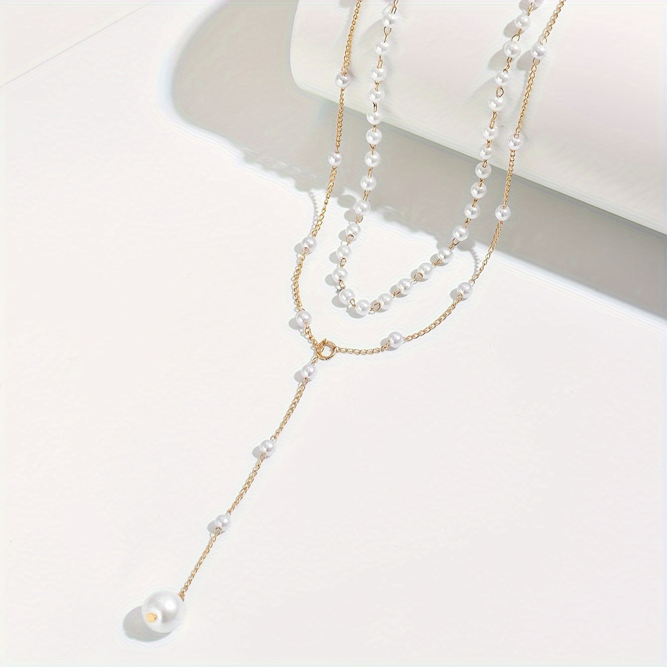 1pc Elegant Double Layer Faux Pearl Tassel Necklace - Vintage Style, Zinc Alloy, Adjustable Bead Count for Daily & Party Wear, All-Season Accessory