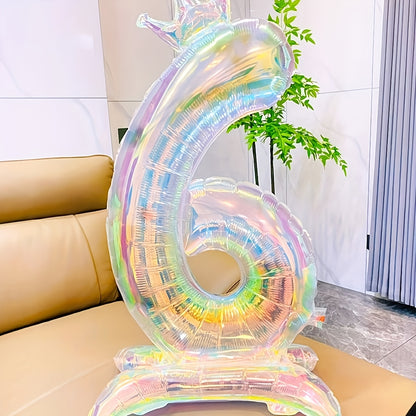 2pcs, 1pc 101.6cm transparent large digital balloon with crown and base + 1 straw, aluminum foil material, suitable for birthday party decoration, photo props, anniversary celebrations, Valentine's Day, New Year celebrations,