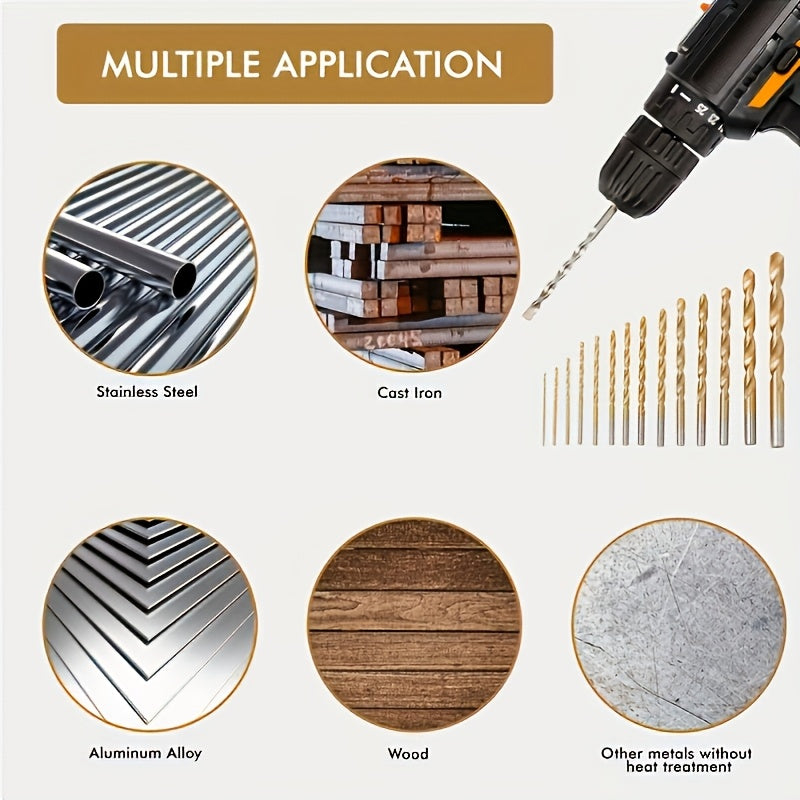 50pcs Titanium-Coated High-Speed Steel Drill Bit Set, 135° Pointed Tip, Suitable for DIY Crafts, Woodworking, Engraving, and Jewelry Making - Sizes from 1/25" to 1/8", Metal Cylindrical
