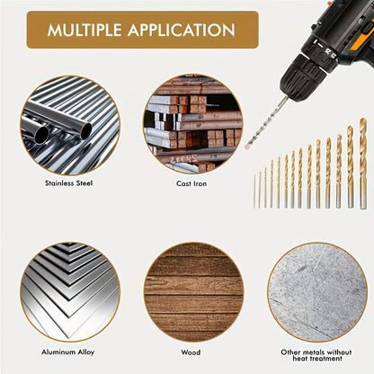 50pcs Titanium-Coated High-Speed Steel Drill Bit Set, 135° Pointed Tip, Suitable for DIY Crafts, Woodworking, Engraving, and Jewelry Making - Sizes from 1/25" to 1/8", Metal Cylindrical