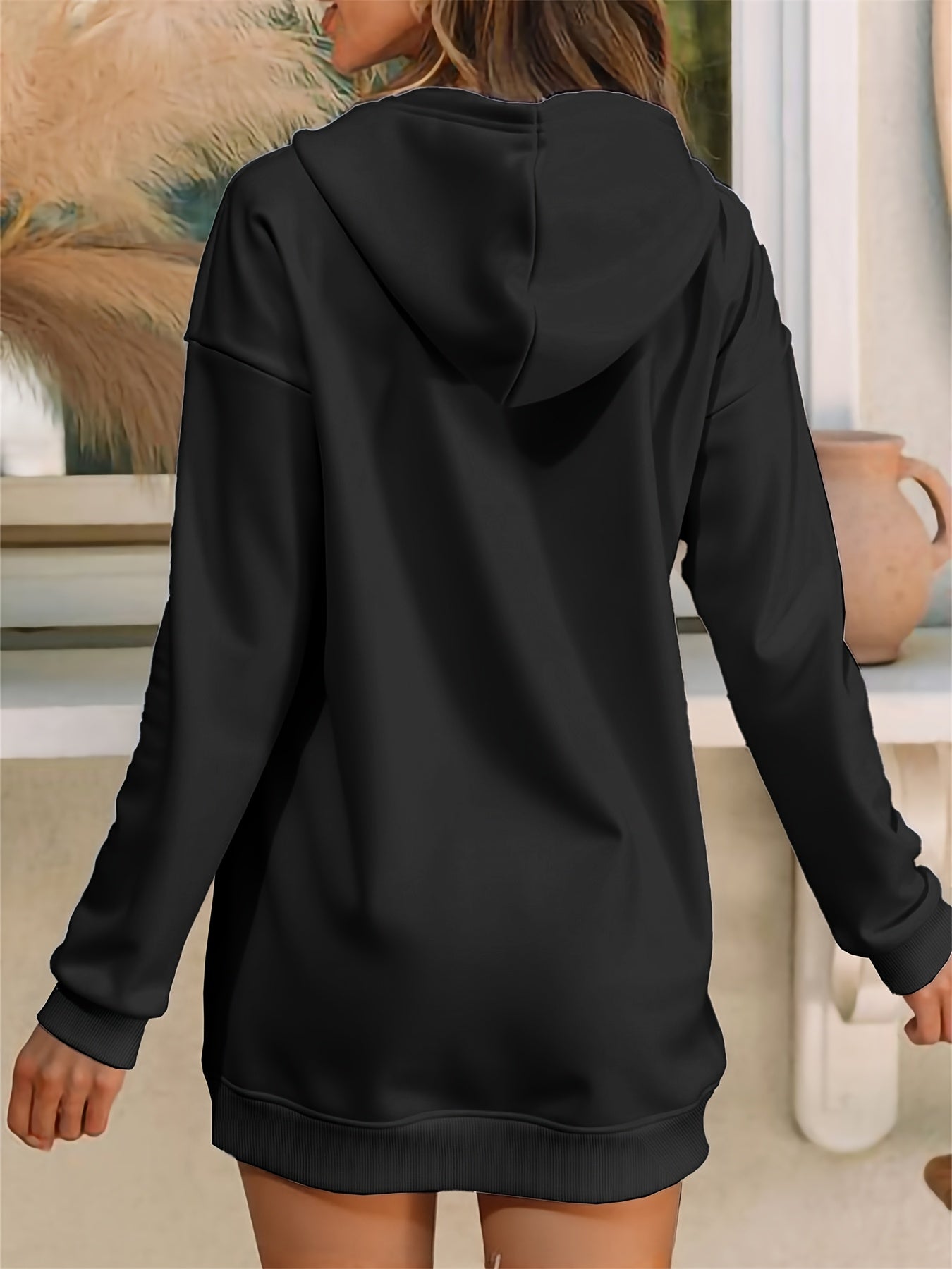 Milano Women'S Casual Hooded Sweatshirt Dress - Long Sleeve, Loose Fit, Thickened Letter Print Pullover with Round Neck, Perfect for Fall/Winter Fashion, Casual Wear Dress | Trendy Casual Style | Comfortable Wear