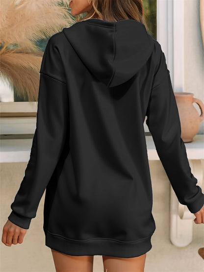 Milano Women'S Casual Hooded Sweatshirt Dress - Long Sleeve, Loose Fit, Thickened Letter Print Pullover with Round Neck, Perfect for Fall/Winter Fashion, Casual Wear Dress | Trendy Casual Style | Comfortable Wear