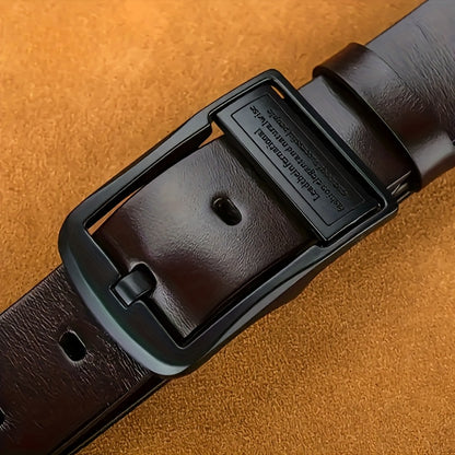 Men's Genuine Leather Belt, Vintage Cowhide Buckle Belt with Double-Ended Shoulder Straps, Business Casual Pants Belt