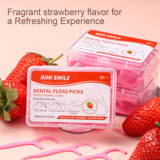 50/150pcs Strawberry Flavor Dental Floss Sticks, Small and Convenient, Polyethylene (PE), Alcohol Free, for Personal Intercalary Cleaning