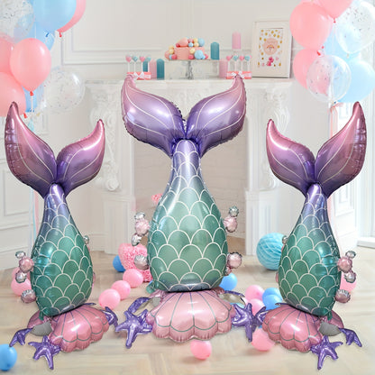 1pc Mermaid 3D Stand Balloon - Vibrant Purple & Teal Scales, Elegant Tail Design, Perfect for Mermaid-Themed Parties, Birthdays, and Photo Props, Indoor/Outdoor Event Decor, Birthday Party Decor | Mermaid Theme Decor | Durabl