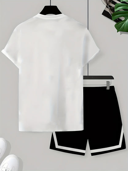 2pcs Men'S Summer Basketball Training Running Suit, Basketball Short Sleeve T-Shirt and 24 Shorts Set