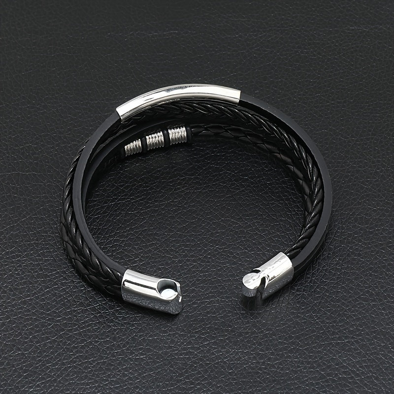 New Hot Selling Men's Vintage Hand-woven Multi-layer Beaded Alloy Magnetic Buckle PU Men's Bracelet