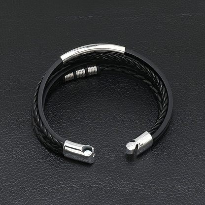 New Hot Selling Men's Vintage Hand-woven Multi-layer Beaded Alloy Magnetic Buckle PU Men's Bracelet