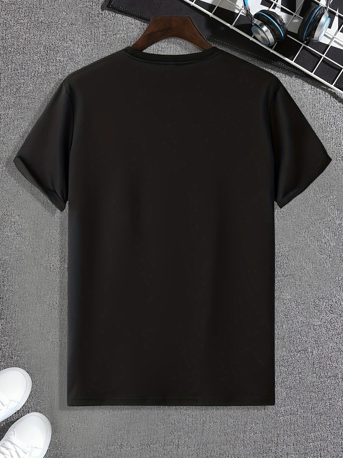 Men's Short-Sleeve T-Shirt with Inspirational "CREATE Your Own Life" Print & Prayer Hands Design - Elastic Round Neck, Breathable Fabric for Summer Outdoor Activities, Casual Comfort Fit, Machine Washable, Artistic Lifestyle