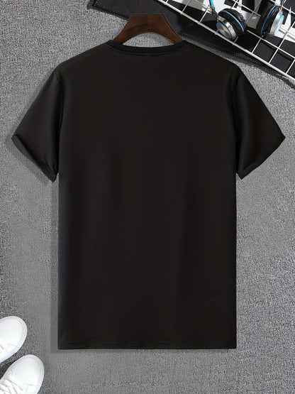 Men's Short-Sleeve T-Shirt with Inspirational "CREATE Your Own Life" Print & Prayer Hands Design - Elastic Round Neck, Breathable Fabric for Summer Outdoor Activities, Casual Comfort Fit, Machine Washable, Artistic Lifestyle
