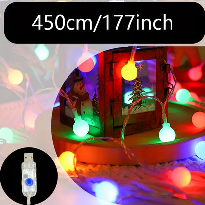 1pc USB-Powered 8 Lighting Modes Ball String Lights - Energy-Efficient, Touch Control, Ideal for Home Decor, Parties, Weddings, Ramadan & Eid al Fitr, Bedroom Wall Decor, Party Lighting | Elegant Lighting | USB Powered Lights