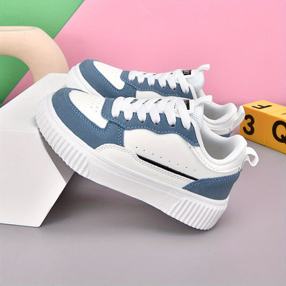 Boys Girls Low-Top Casual Sneakers - White & Navy Blue Synthetic Cover with EVA Cushioned Sole, Breathable Fabric Lining & Durable Durable Traction for School, Sports & Casual Attire, School Shoes, Sleek Shoe Design