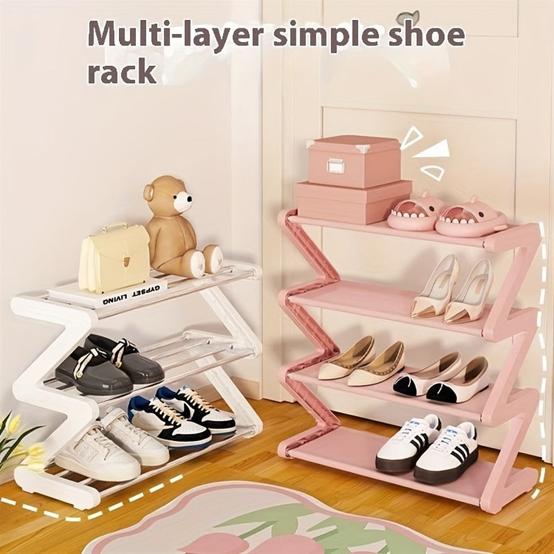 4-Tier Free Standing Shoe Rack - Z-Shaped Stackable Shoe Organizer with Metal Frame & Plastic Shelves, No-Tool Assembly, 4kg Capacity, Space-Saving Floor Mount Storage for Entryway, Living Room, Dorm - Durable Home & Dorm Roo
