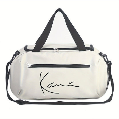 Karl Kani KK Signature Letter Print Duffel Bag, Athletic Carryall, Large Capacity Lightweight Sports Bag with Reinforced Grab Handles, Machine Washable Oxford Fabric for Yoga, Fitness Training, handbag for teenager