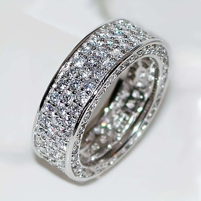 Gorgeous Super Sparkling Zirconia Silver-Plated Ring Fashion Forward Luxury Ring Neutral Ring Men's And Women's Ring Men's Wedding Ring Daily Wear Jewelry