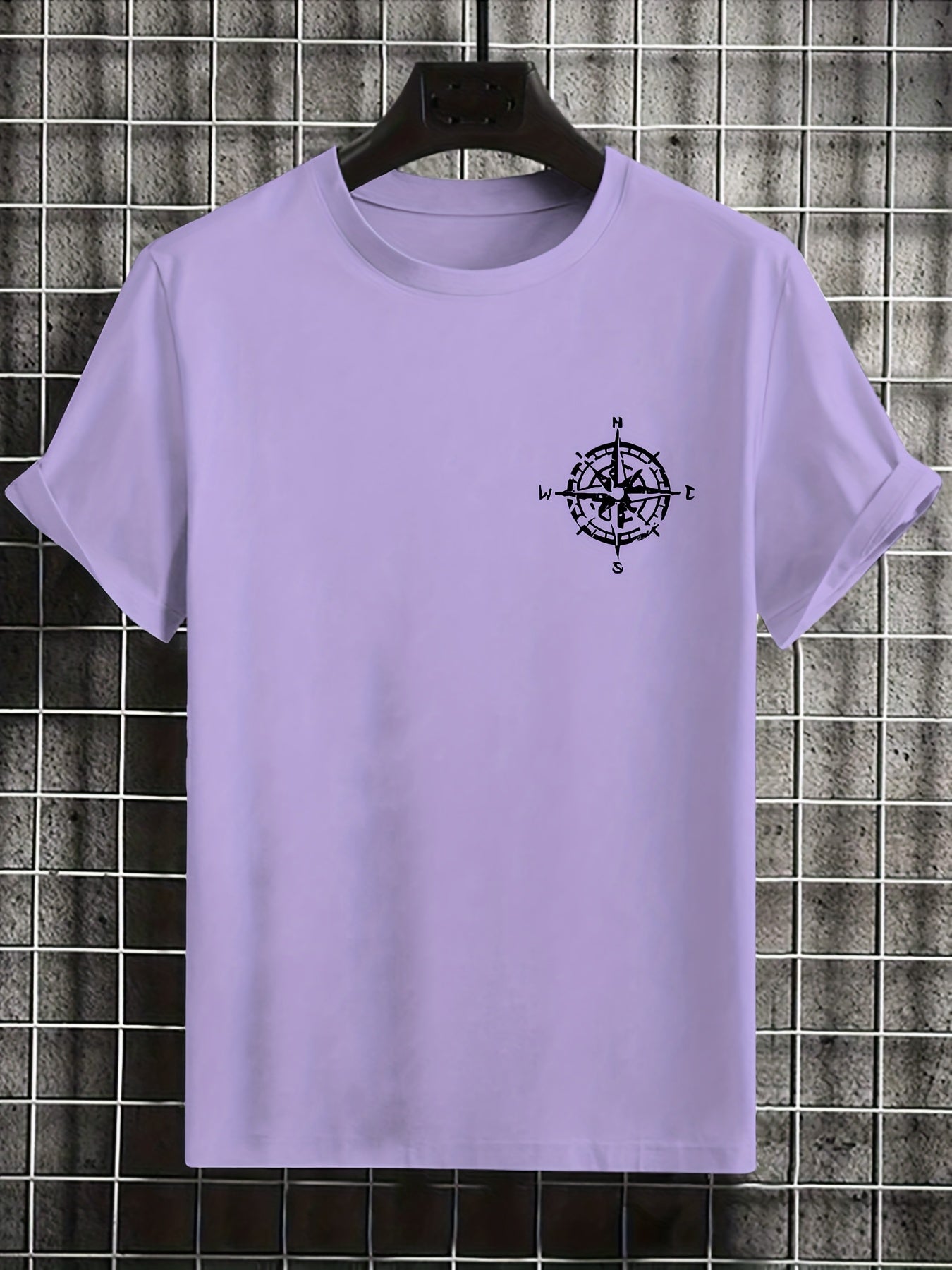 Men'S Summer Short Sleeve T-Shirt with Bold Eagle & Compass Print - Light Blue Casual Round Neck Tee, Comfortable Stretch Fabric for Casual Attire, Everyday Tshirt | Bold Graphic Tee | Comfortable Fit
