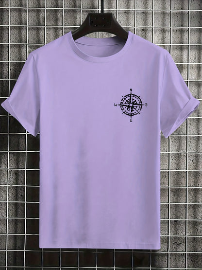 Men'S Summer Short Sleeve T-Shirt with Bold Eagle & Compass Print - Light Blue Casual Round Neck Tee, Comfortable Stretch Fabric for Casual Attire, Everyday Tshirt | Bold Graphic Tee | Comfortable Fit