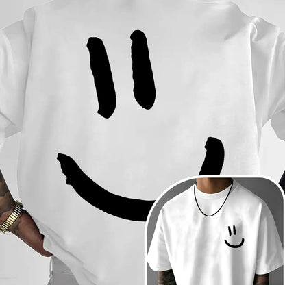 Men'S Casual Crew Neck T-Shirt with Happy Face Print | Comfortable & Breathable | Summer Streetwear and Everyday Tee | Versatile Short Sleeve Top | Lightweight Fabric
