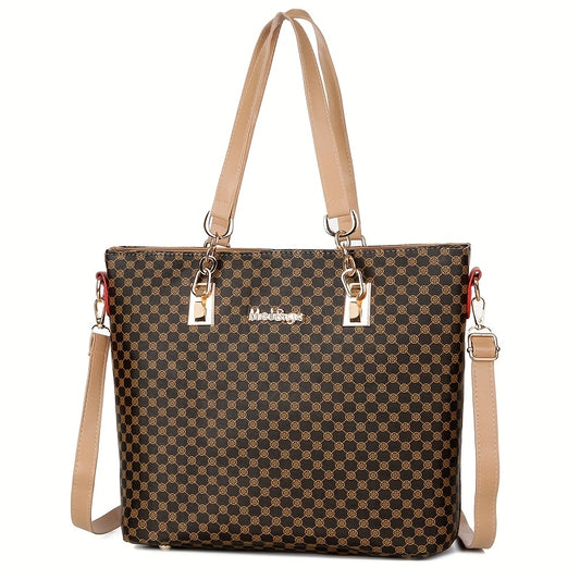 Fashion 6pcs Women's handbag set, geometric pattern, urban theme, zipper closure, polyester lining, edge paint.