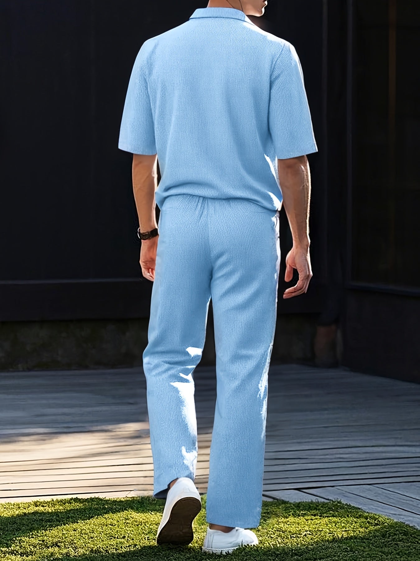 Men'S Summer Casual Short Sleeve Jumpsuit - Lightweight Breathable Fabric, Loose Fit with Adjustable Waist Belt, Pockets & V-Neck Design for Outdoor Travel, Beach, Home Wear - Black, Beach Attire, Minimalist Style, Comfortabl