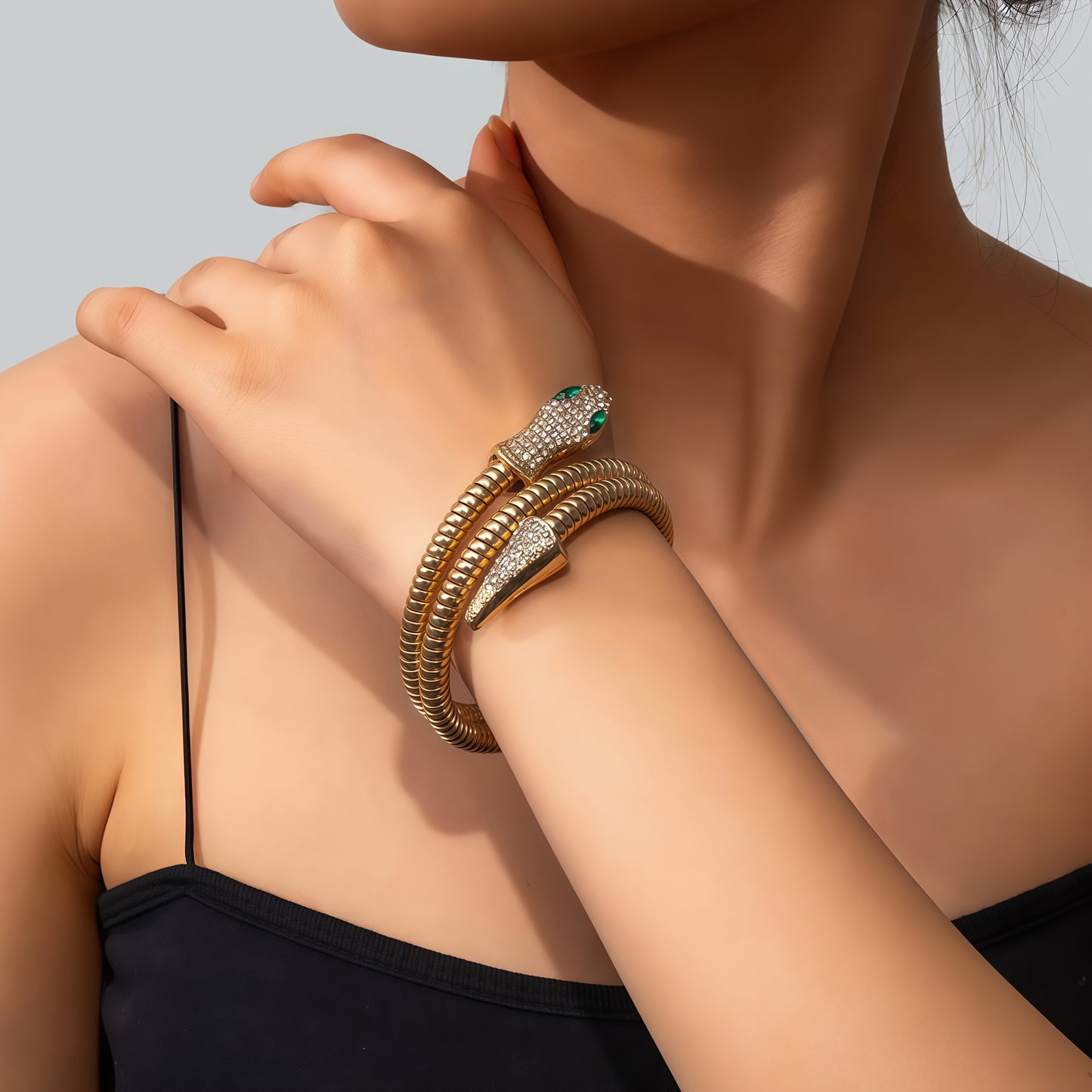 Unisex Snake-Inspired Alloy Bracelet with Sparkling Rhinestones Accents - Zinc Alloy, Perfect for Parties, Music Festivals, and Casual Attire