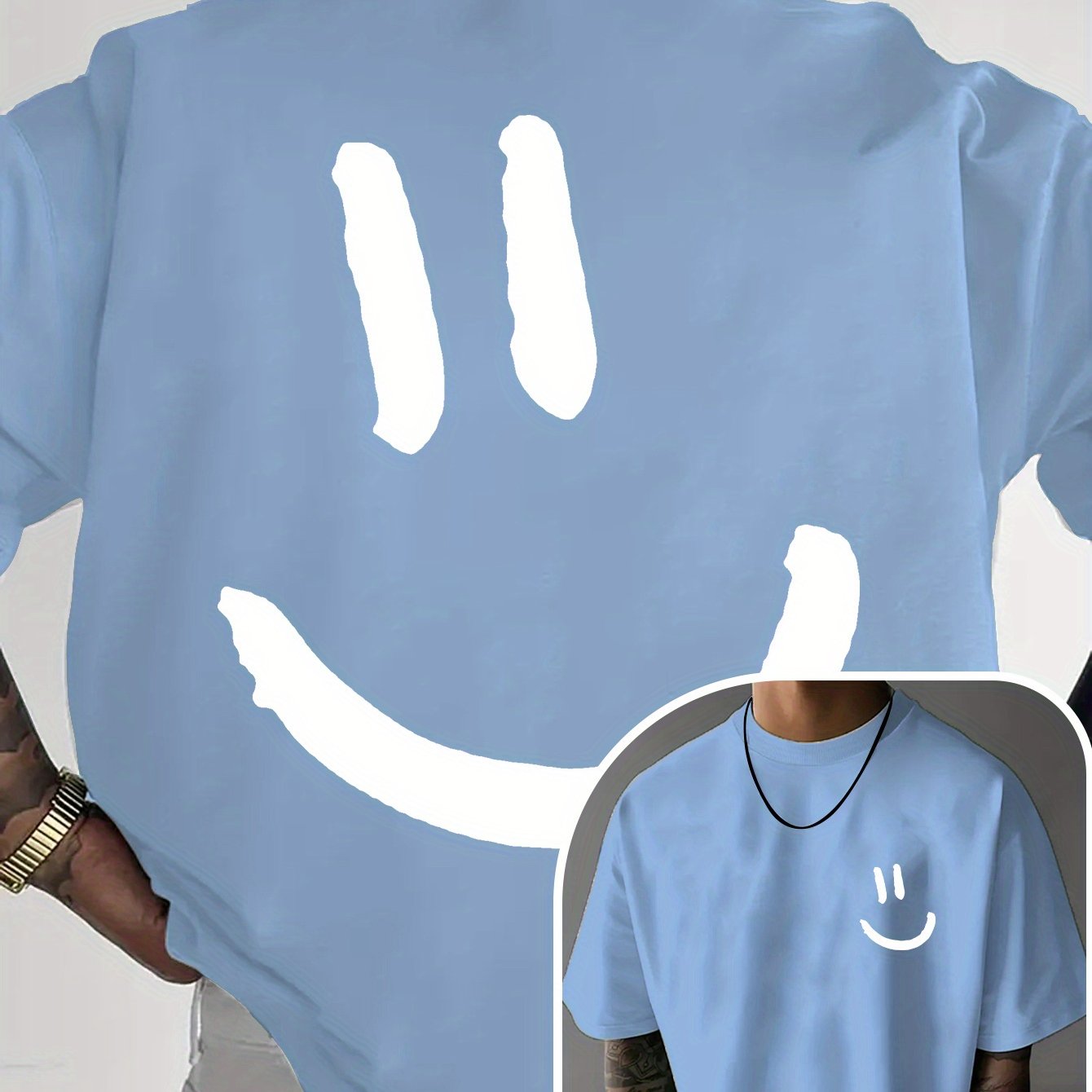 Men'S Casual Crew Neck T-Shirt with Happy Face Print | Comfortable & Breathable | Summer Streetwear and Everyday Tee | Versatile Short Sleeve Top | Lightweight Fabric