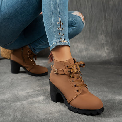 MagiMoBo Women'S Mid-Heel Ankle Boots with Side Zipper - Comfortable Faux Cover, Decorative Buckle Design, All-Season Versatile Casual Shoes for Casual Attire, Chunky Heel, Versatile Ankle Boots | Decorative Buckle Boots | Sy