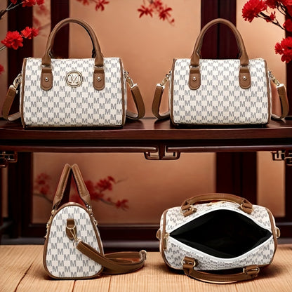 Perfect Lily Women'S Mini Shoulder Bag with Golden "M" Monogram - Elegant Houndstooth Design, Detachable Strap, Lightweight Synthetic Faux Leather Purse for Work, Travel, Parties & Gifts (White/Black/Brown), Small Crossbody B