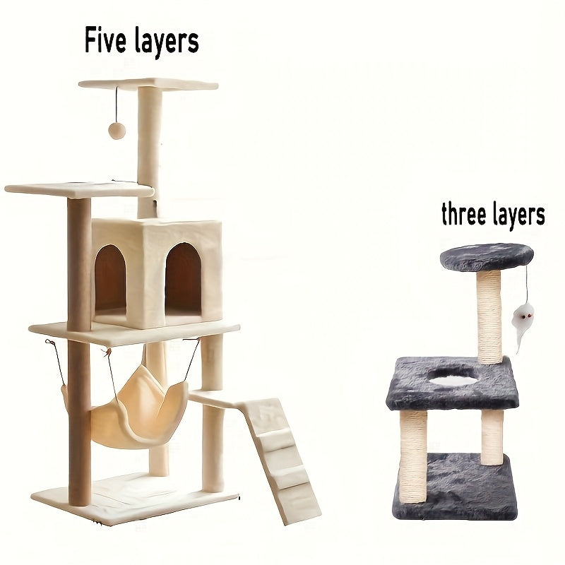 Multi-Level Cat Tree Tower with Scratching Posts, Condo & Swing - Durable Cardboard Cat Furniture with Plush Cushions, Space-Saving Design for Indoor Cats, Easy Assembly, Cat Climbing Tower, Pet Activity Center, Modern Pet Fu