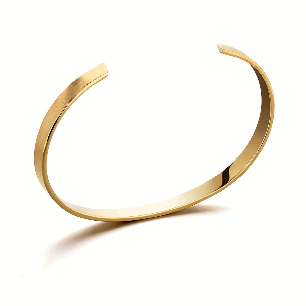 1pc Stylish 316 Stainless Steel Open Cuff Bracelet for Men - 3.5mm/5mm Adjustable, Golden-Tone Finish, Versatile for Daily Wear & Parties, Perfect Gift Idea, Party Accessory, Modern Accessory, Goldtoned Metal