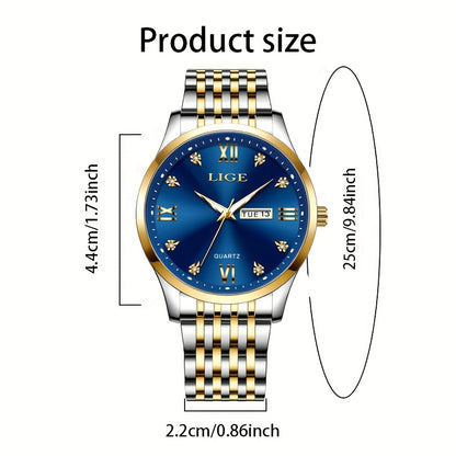 LIGE Women's Elegant Luxury Watch - Blue Dial with Roman Numerals, Quartz Movement, Battery-Powered Watch for Everyday, Formal, Travel - Perfect Gift for Valentine's, Birthdays, Anniversaries - Compatible with Formal & Casual