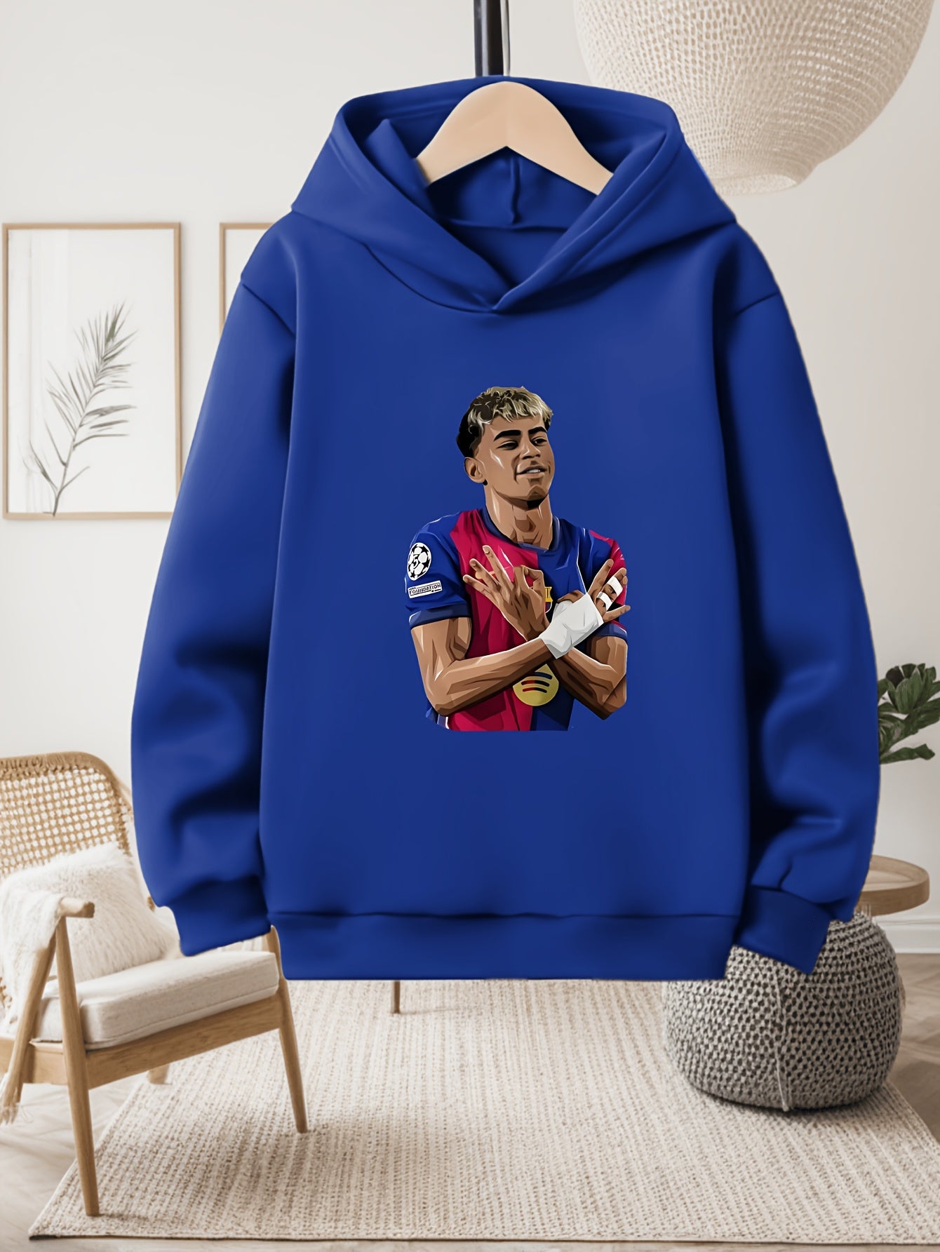 Boys' -Inspired Yamal Themed Hooded Sweatshirt - 100% Polyester Warm Pullover with Soccer Jersey Design, Official Team Crest & Number 30, Machine Washable Casual Sports Apparel for, Trendy Long Sleeve Hoodie for Daily Wear &