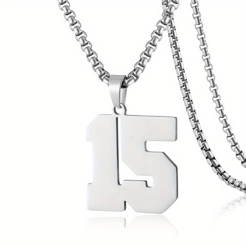 0-19 Men Athletes Number Pendant Necklace Stainless Steel Sports Number Pendant Long Chain Necklaces for Boys Baseball/Basketball/Football Team Jewelry Gifts