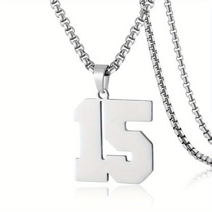 0-19 Men Athletes Number Pendant Necklace Stainless Steel Sports Number Pendant Long Chain Necklaces for Boys Baseball/Basketball/Football Team Jewelry Gifts