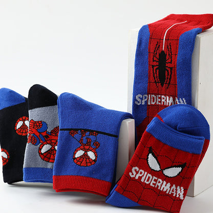 5 Pairs of Marvel Cartoon Character Spider Socks "Swing Into Action! Spider-Hero Kids Socks - Web-Slinging Fun for Little Heroes!" Youngsters' Mid-Calf Socks