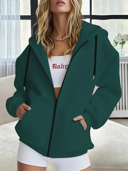 1pc Women'S Pink Hoodie with "ICON" Letter Print - Cozy Long-Sleeve Zip-Up Sweatshirt, Machine Washable, Casual Fall/Winter Pullover with Pockets, Casual Winter Wear | Trendy Casual Hoodie | Machine Washable Fabric