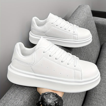 Men'S Classic Solid Color Thick Sole White Shoes, Casual Skateboard Sneakers, Korean Style Versatile Fashion Trend, Lightweight Comfortable Durable Casual Sports Shoes