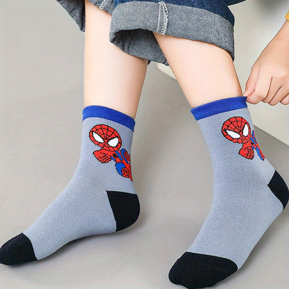 5 Pairs of Marvel Cartoon Character Spider Socks "Swing Into Action! Spider-Hero Kids Socks - Web-Slinging Fun for Little Heroes!" Youngsters' Mid-Calf Socks