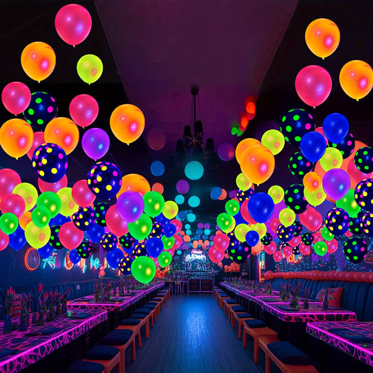 30pcs Neon Glow Balloons, 30.48cm UV Polka Dot Blacklight Reactive Fluorescent Balloons, Glow in the Dark Party Supplies for Birthday, Wedding, Night Surprise Party Decorations, Mixed Colors, Latex Material, No Power Needed,