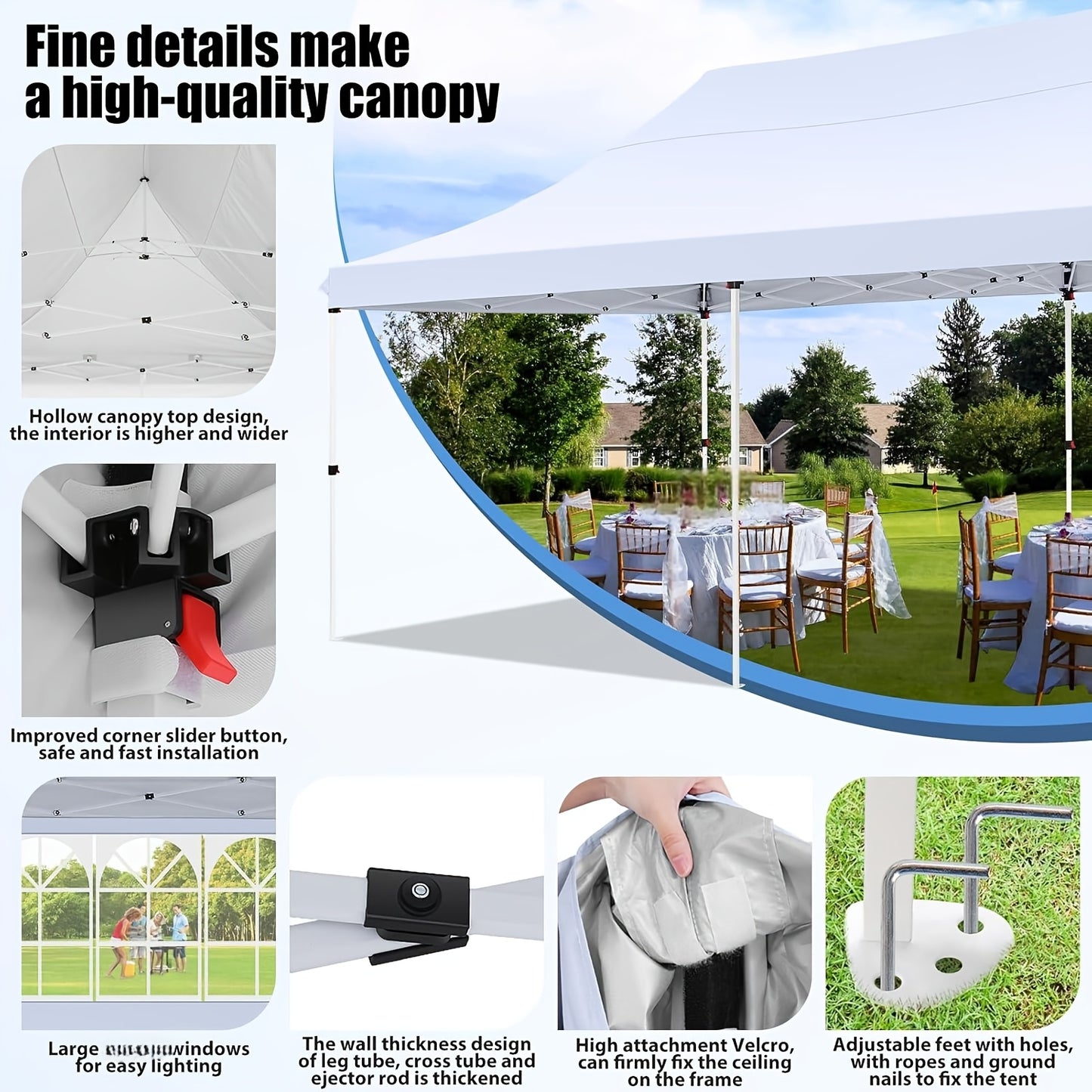 3x6m/3.05x3.05m Pop-up Tent With 6 Removable Side Walls Or 4 Removable Side Walls, With/without Sandbags, Style Optional, Suitable For Party Weddings, Garden Pavilion For Beach Wedding Camping Instant Awning, Upgraded Roof, W