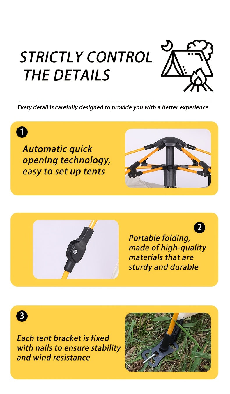 Automatic pop-up camping tent, windproof and sun-resistant, suitable for park camping trips, outdoor hiking adventures, beach family vacations, portable foldable design, the perfect holiday gift