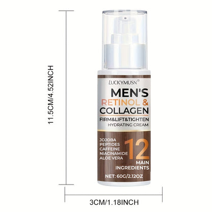 60g Men's Retinol Collagen Moisturizer with Hyaluronic Acid and Caffeine Peptides Niacinamide Jojoba Oil Firms and lifts, smooths sagging Light Beige, leaves Light Beige looking radiant, alcohol-free, suitable for all Light B