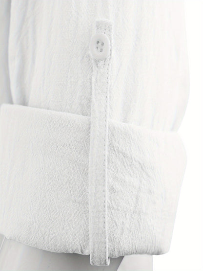Men's Lightweight 95% Linen Shirt - Breathable Summer Casual Button-Up with Stand Collar, Regular Fit for Beach & Urban Wear, Solid Color