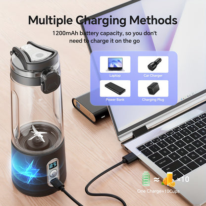 USB Rechargeable Portable Blender with Digital Timer Display, 10-Cup Capacity, Detachable & Easy-Clean Design for Smoothies, Juices, Protein Shakes - Ideal for Gym, Travel, Home Use, Smoothie Blender Portable, Juice Preparati