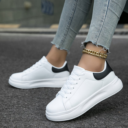 Women'S Fashion Casual Skate Shoes, All-Season Comfortable Sports Sneakers, Breathable, Lightweight, Non-Slip Lace-Up White Shoes