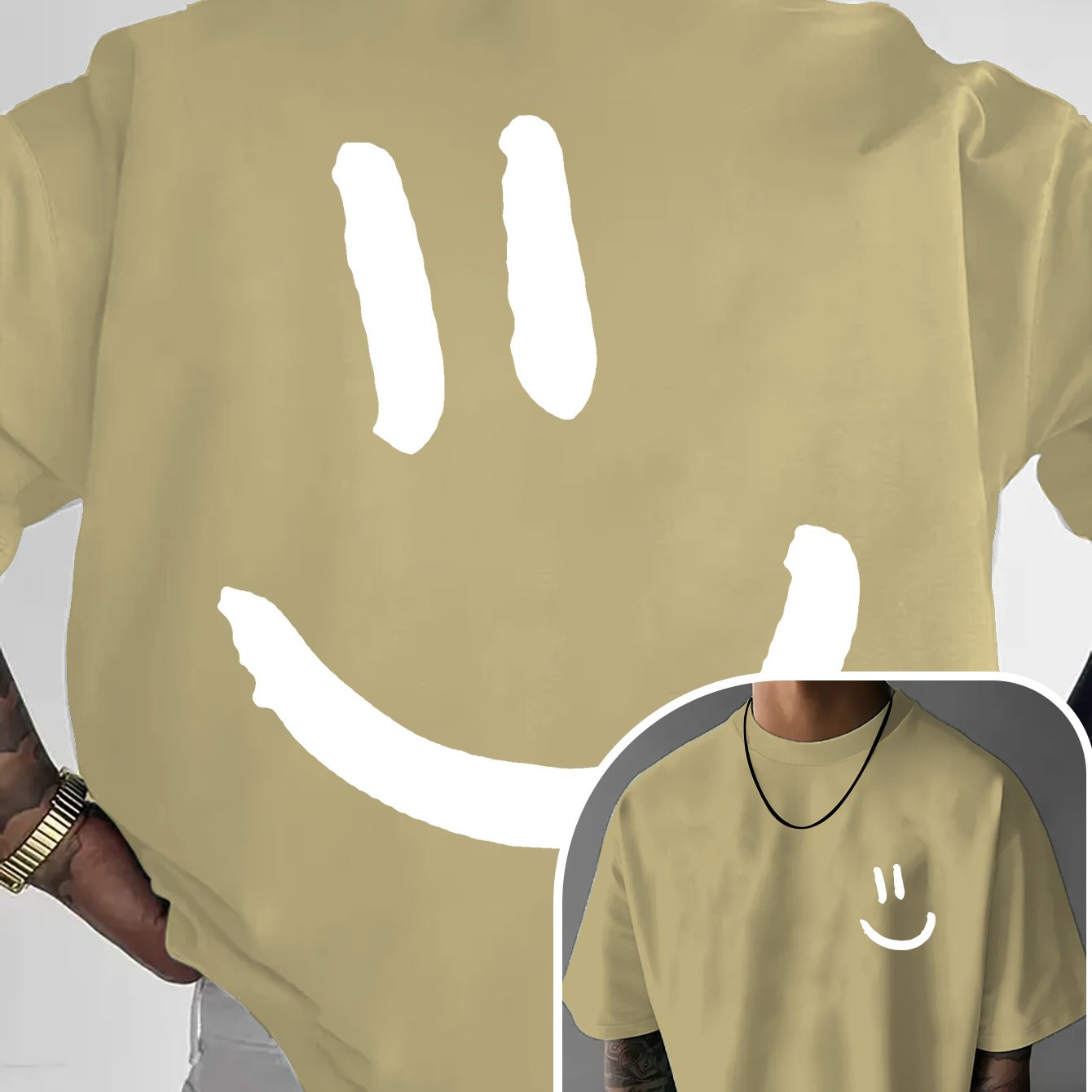 Men'S Casual Crew Neck T-Shirt with Happy Face Print | Comfortable & Breathable | Summer Streetwear and Everyday Tee | Versatile Short Sleeve Top | Lightweight Fabric