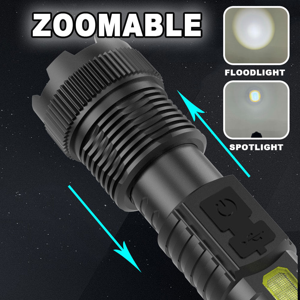A Multifunctional Outdoor Flashlight, Featuring a Super Bright Telescopic Zoom, Rechargeable Camping Light, Suitable for Travel, Camping, Hiking, Fishing, And Emergencies.