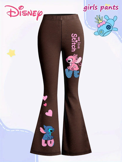 Disney Stitch Girls' Flare Pants - Official Stitch Character Design with Bell Bottoms, Grey with Pink Accents, Machine Washable Birthday Outfit for Disney Fans (Kids Girls) - Perfect Gift for Stitch Lovers, Everyday Kids Clot